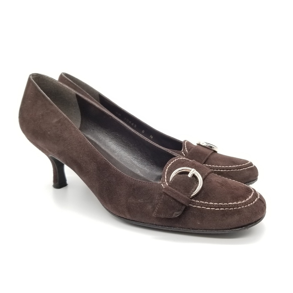 Stuart Weitzman Suede Low Kitten Heel Loafer Sz 8N